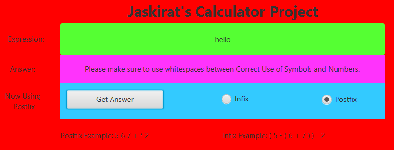 Postfix/Infix Calculator Application preview