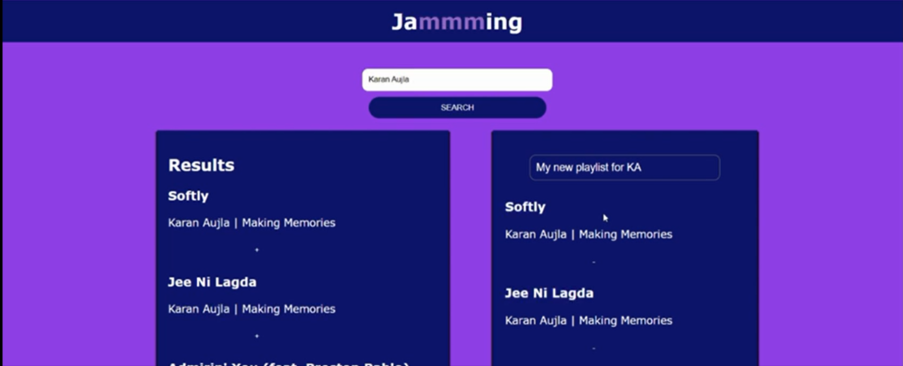React Web Application using Spotify API preview